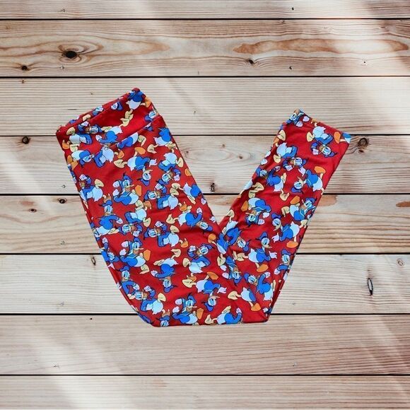LuLaRoe Women’s TC Red Disney’s Donald Duck Leggings Adult Sizes XL Comfy NWOT - Picture 4 of 16